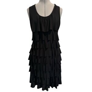Reina Woman Sleeveless Black Dress Scoop Neck Tiered Ruffles cha cha flapper Sz1